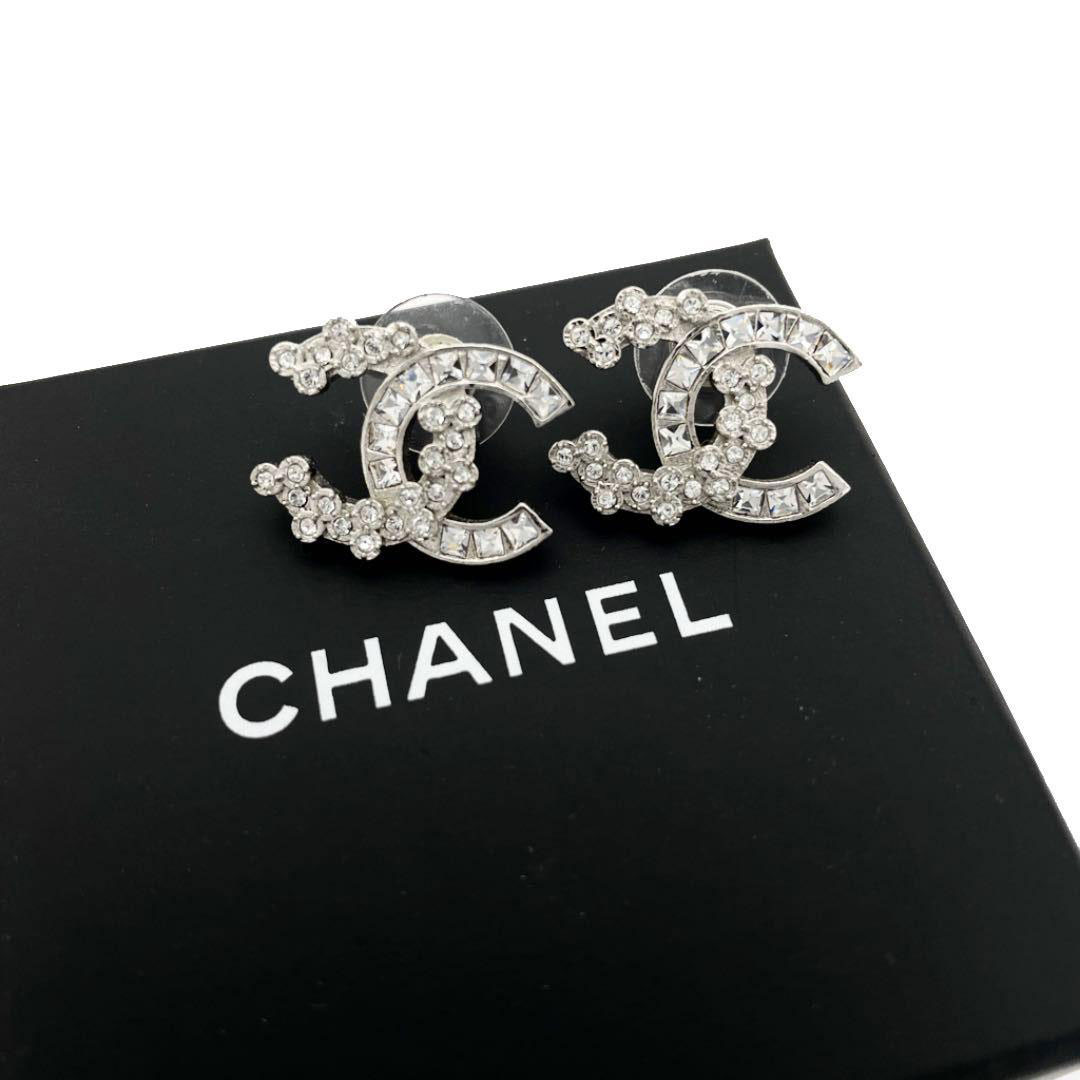 CHANEL シャネル ピアス ココマーク ラインストーン シルバー 18P