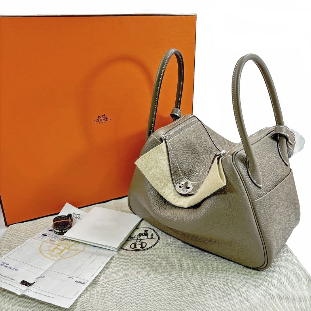 HERMES エルメス ショルダーバッグ リンディ26 トリヨンクレマンス エトゥープ シルバー金具 B刻印