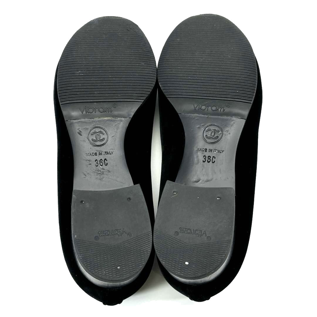 CHANEL シャネル フラットパンプス ライオンエンブレム ベルベット ブラック 36C(約23cmくらい) 