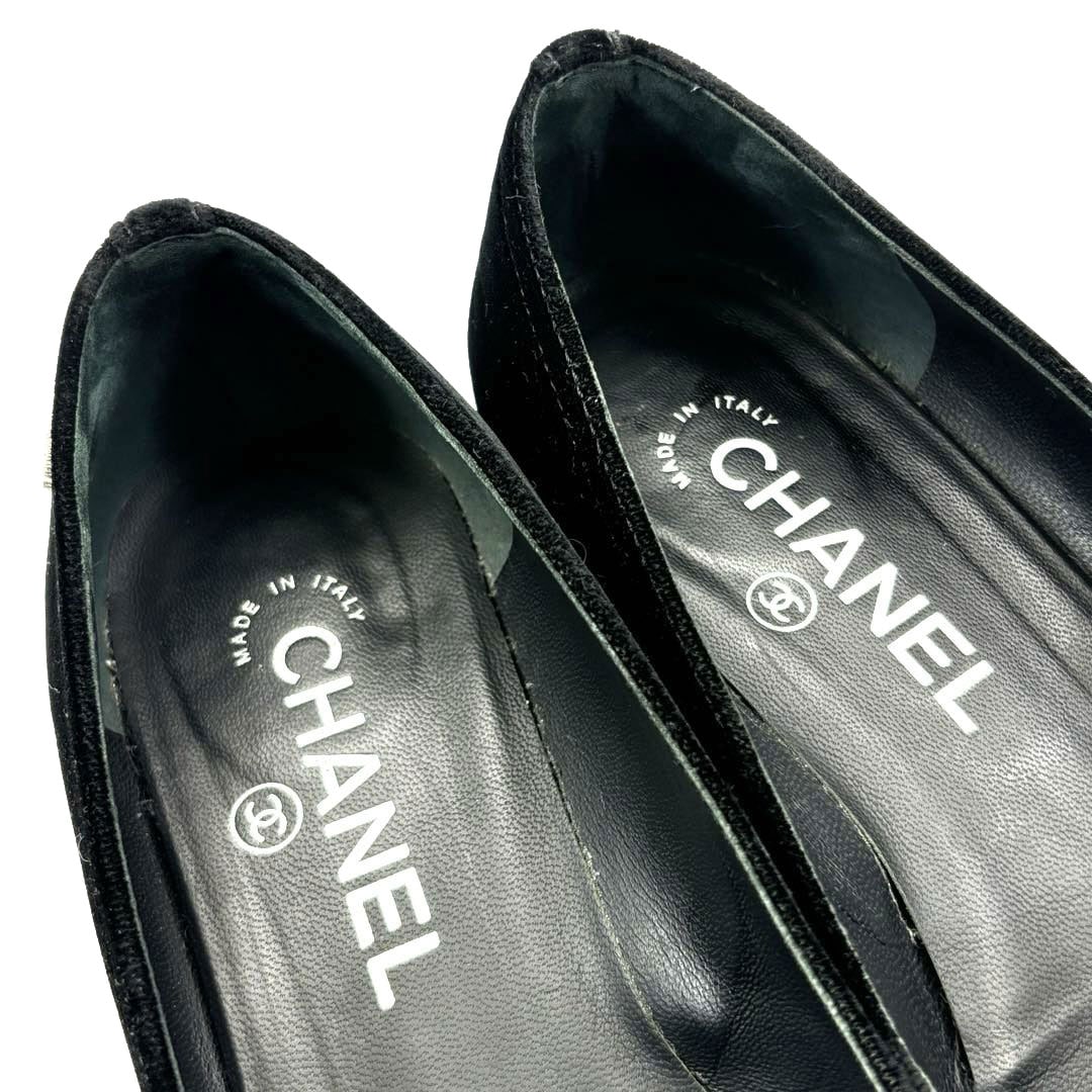CHANEL シャネル フラットパンプス ライオンエンブレム ベルベット ブラック 36C(約23cmくらい) 