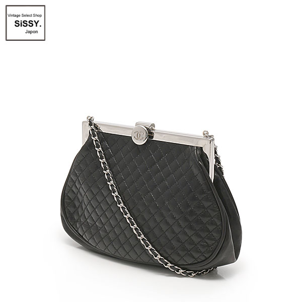 ■シャネル■ マトラッセ チェーン がま口 ショルダーバッグ ラムスキン ブラック シルバー金具 4番台 【CHANEL】