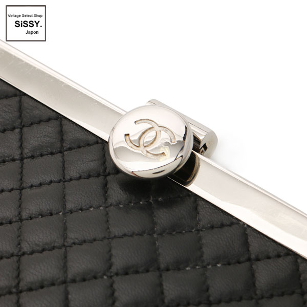 ■シャネル■ マトラッセ チェーン がま口 ショルダーバッグ ラムスキン ブラック シルバー金具 4番台 【CHANEL】