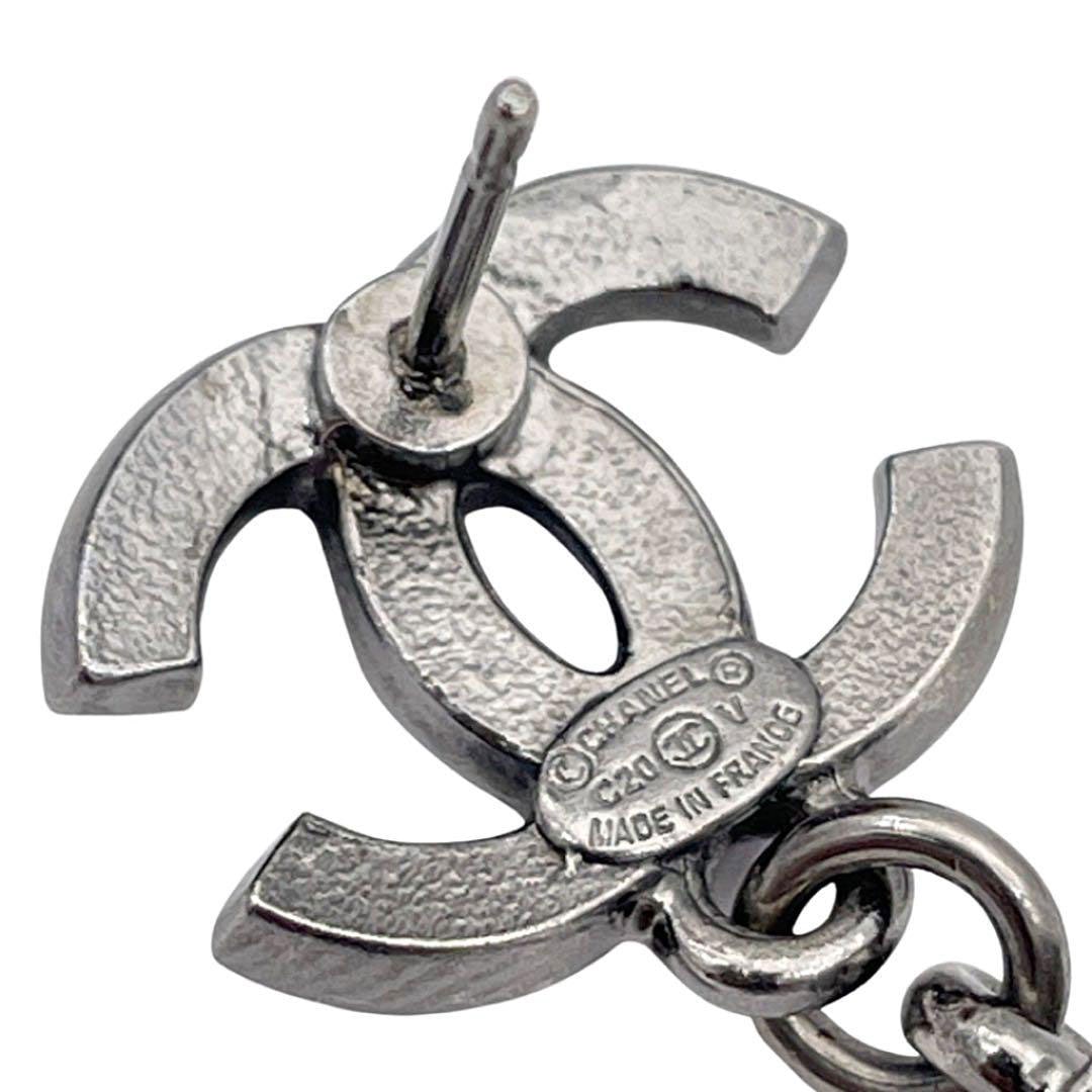 CHANEL シャネル スイングピアス ココマーク ラインストーン シルバー C20V