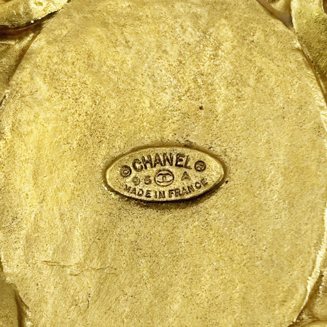 CHANEL シャネル ヴィンテージブローチ タイガーアイ ココマーク 楕円 95A ゴールド