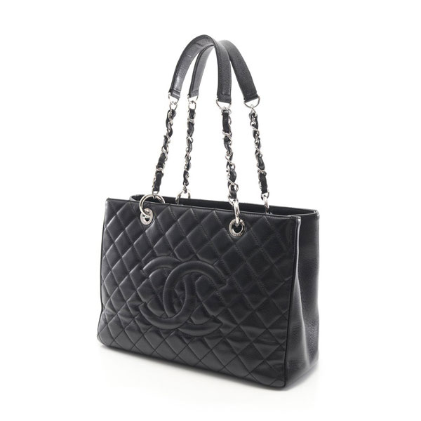 ■シャネル■ マトラッセ グランドショッピング GST チェーントートバッグ キャビアスキン ブラック シルバー金具 【CHANEL】