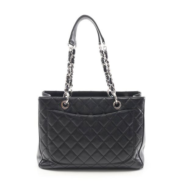 ■シャネル■ マトラッセ グランドショッピング GST チェーントートバッグ キャビアスキン ブラック シルバー金具 【CHANEL】