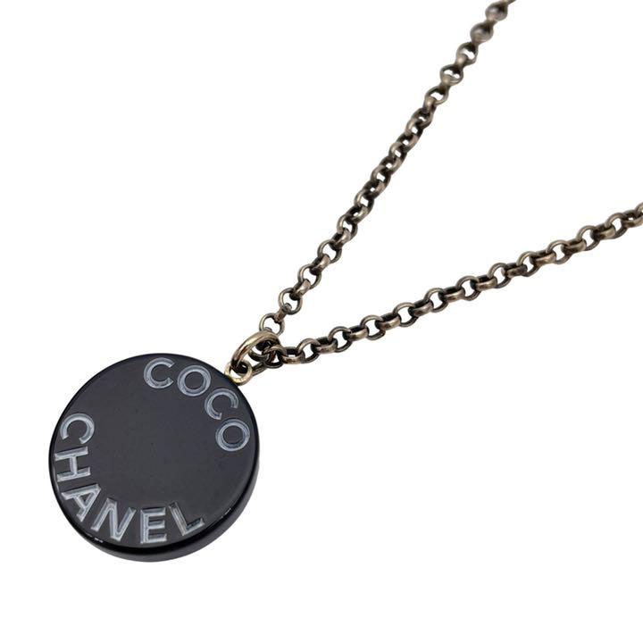 CHANEL ロゴネックレス ブラック CHANEL シャネル ネックレス COCO CHANEL ロゴ ブラック ゴールド 07P