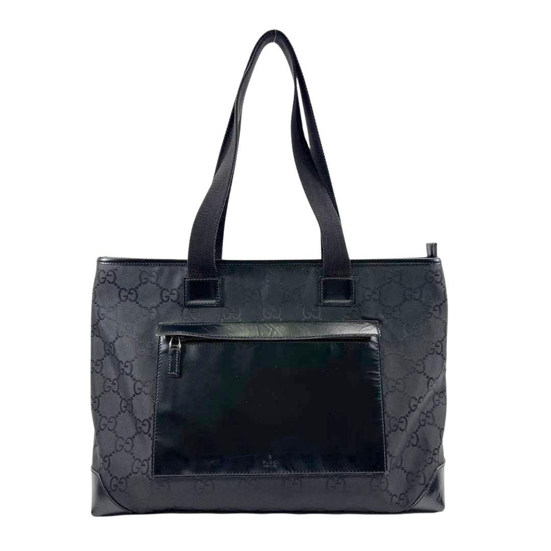 GUCCI GGキャンバス×レザー ブラック トートバッグ 保存袋付き GUCCI グッチ GGキャンバス トートバッグ ショルダーバッグ