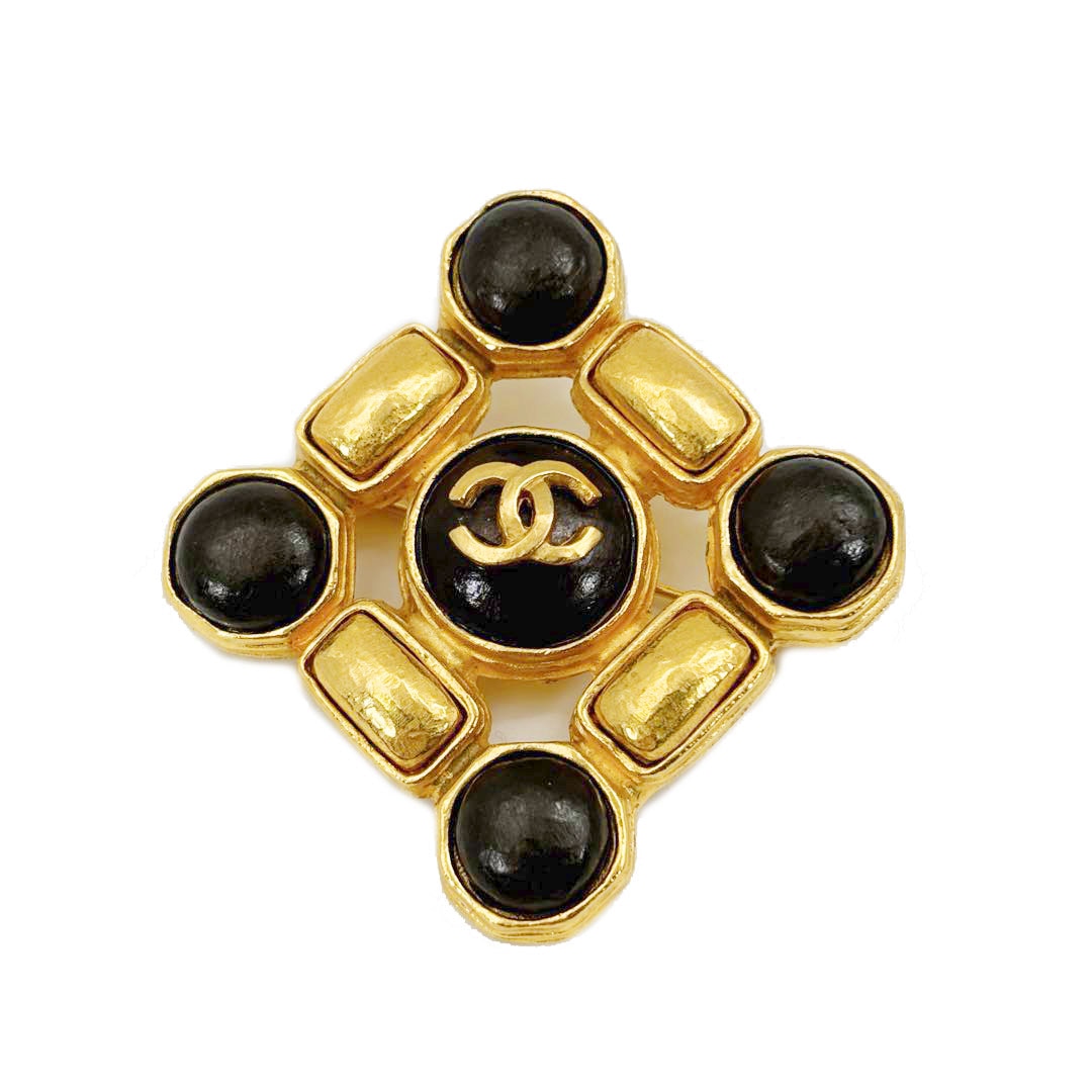 CHANEL シャネル ヴィンテージブローチ ココマーク カラーストーン 97A ゴールド ブラウン