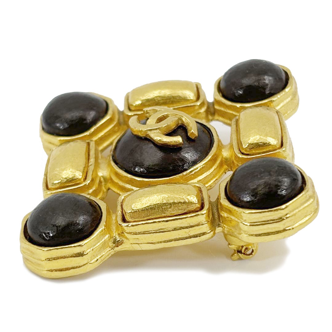 CHANEL シャネル ヴィンテージブローチ ココマーク カラーストーン 97A ゴールド ブラウン