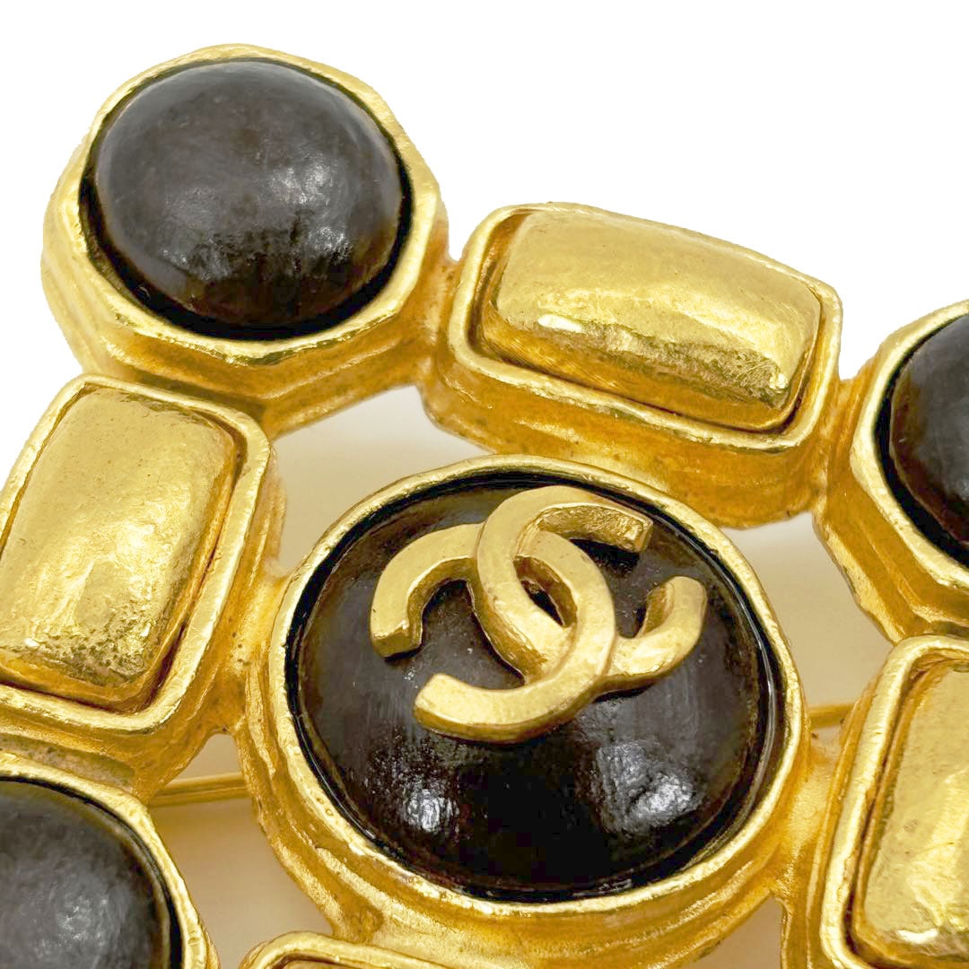 CHANEL シャネル ヴィンテージブローチ ココマーク カラーストーン 97A ゴールド ブラウン