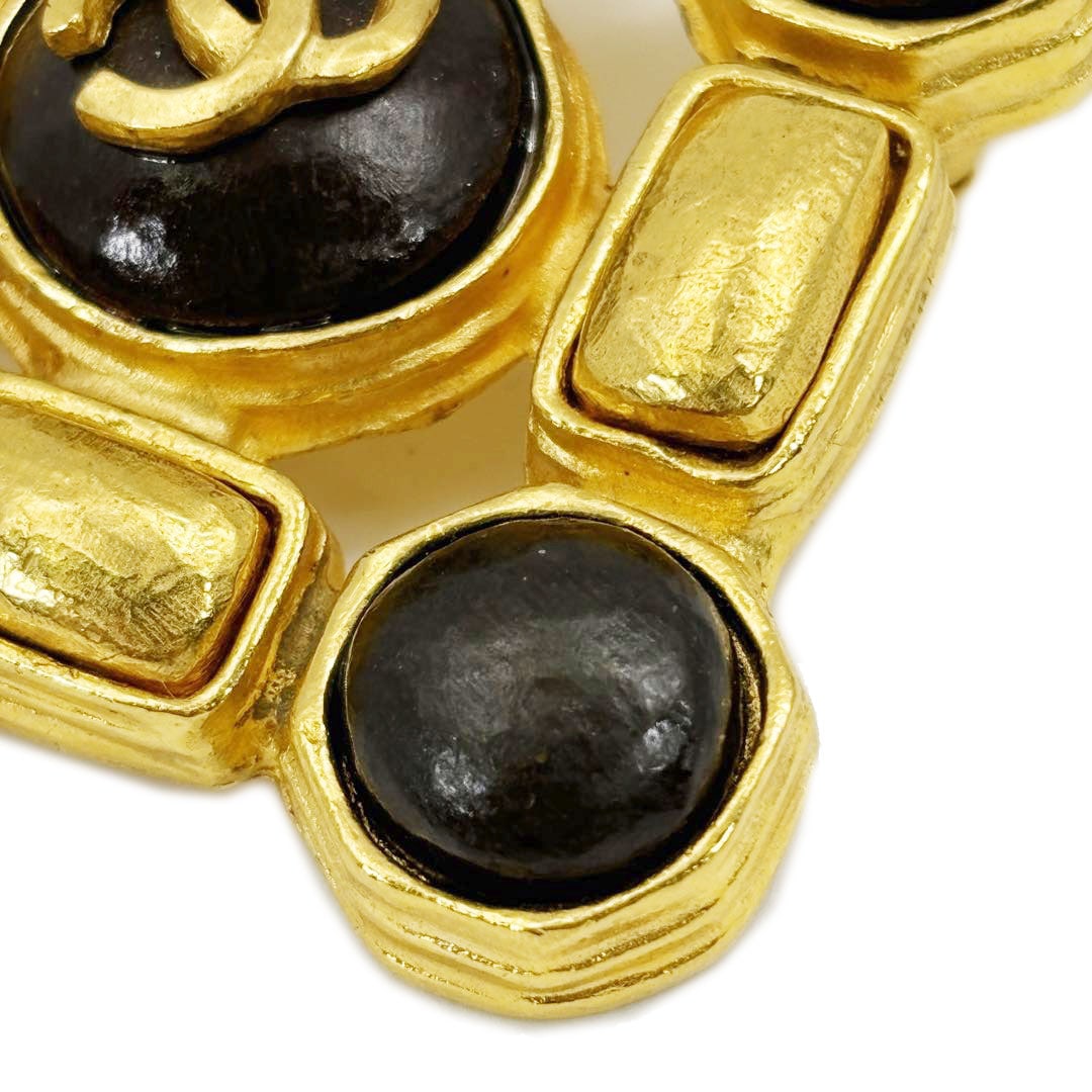 CHANEL シャネル ヴィンテージブローチ ココマーク カラーストーン 97A ゴールド ブラウン
