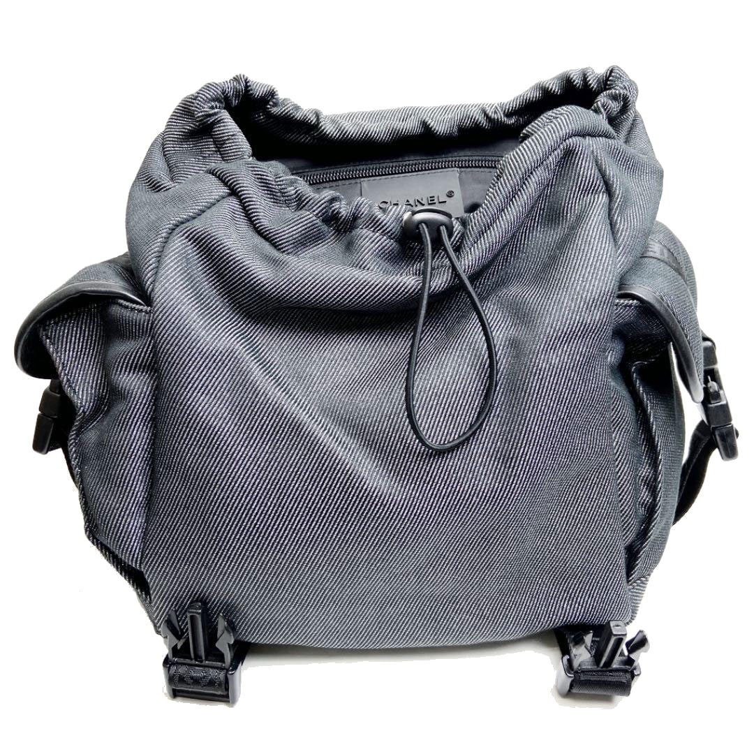 CHANEL シャネル リュックサック バックパック スポーツライン キャンバス グレー ブラック 10番台(2006年頃製造)