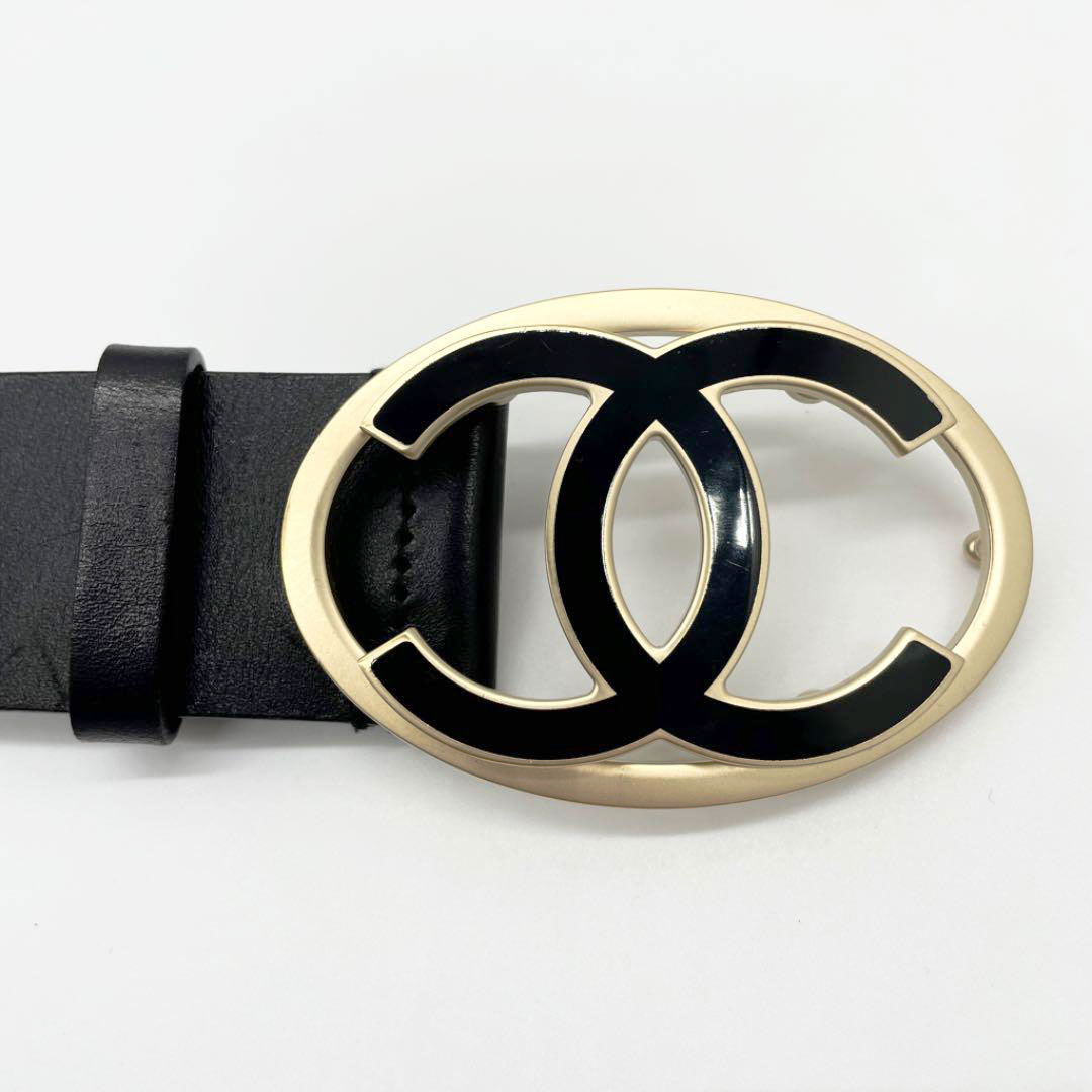 CHANEL シャネル レディース ベルト 80 ココマーク バックル ブラック ゴールド 08C