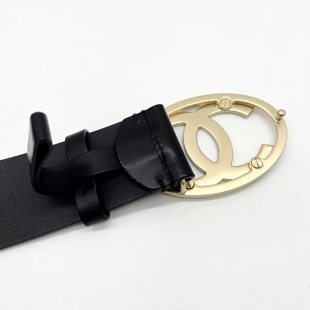CHANEL シャネル レディース ベルト 80 ココマーク バックル ブラック ゴールド 08C
