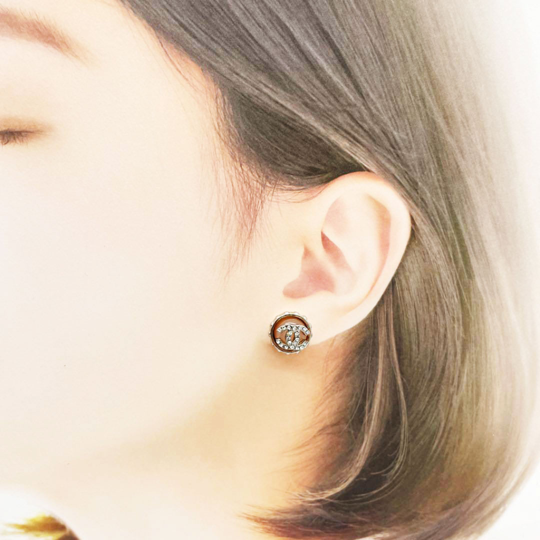 CHANEL シャネル ピアス ココマーク ラインストーン シルバー ライトピンク 02C