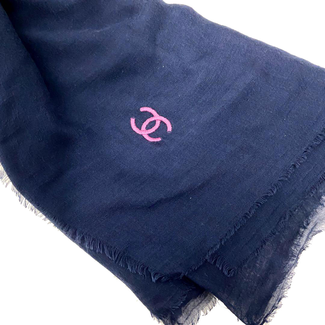 CHANEL シャネル ショール ストール ココマーク モダール カシミア ネイビー ピンク