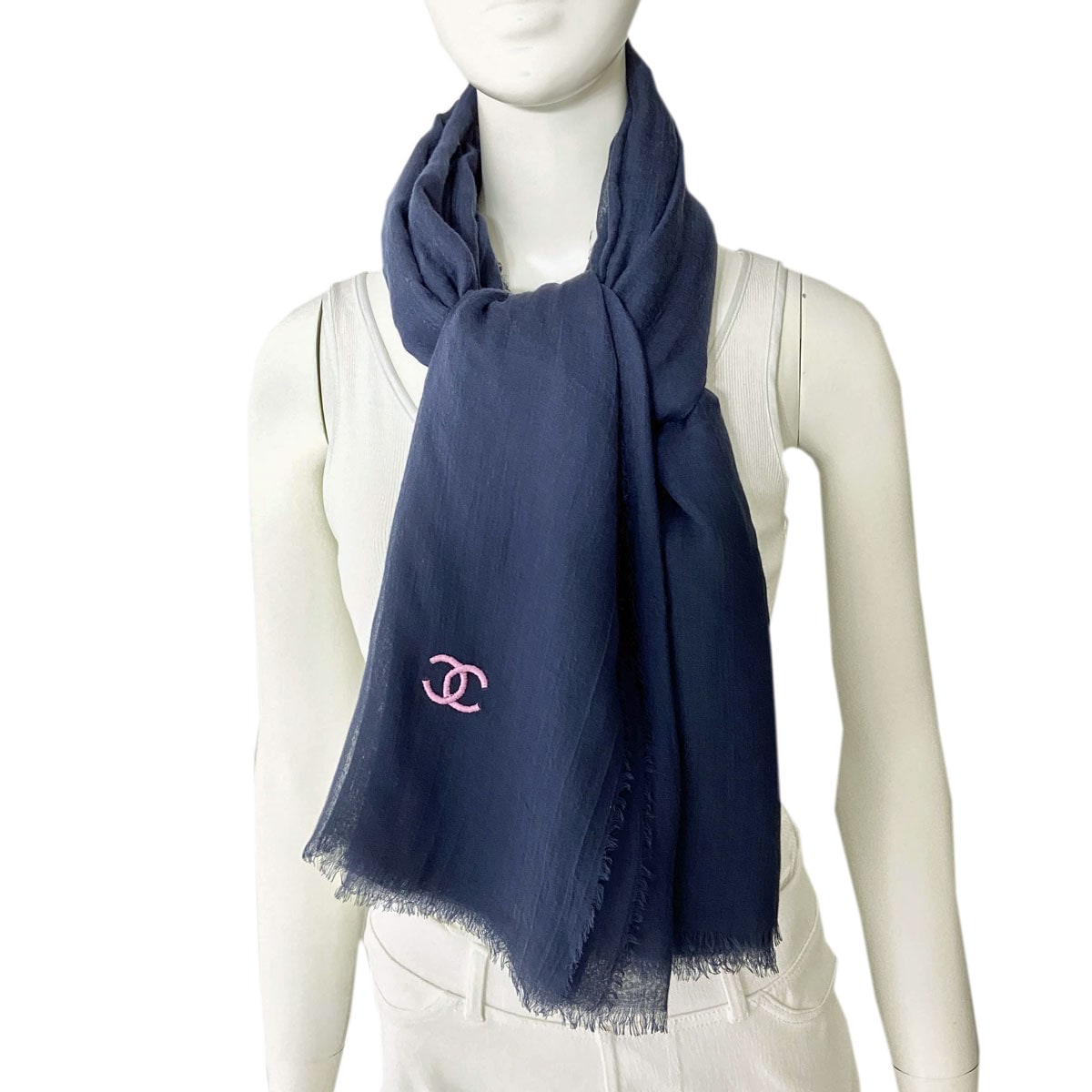 ★25メティエダール★【CHANEL】カシシル パール付ストール CHANEL シャネル ショール ストール ココマーク モダール