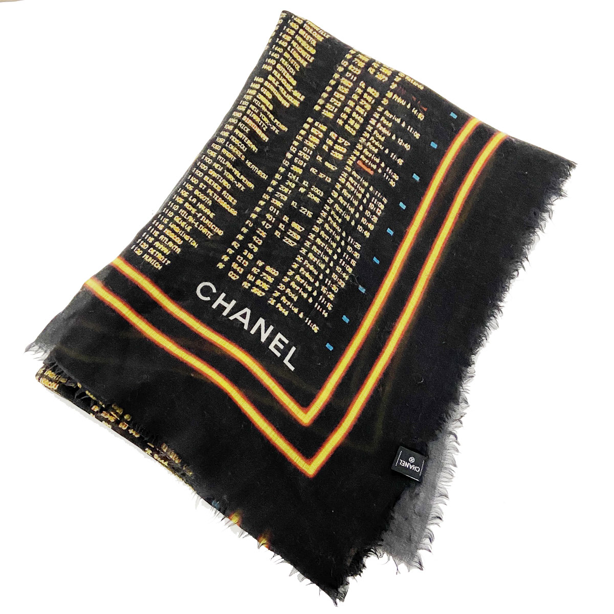 CHANEL シャネル 大判ストール ショール デジタル柄 ココマーク ブラック系 カシミヤ100％