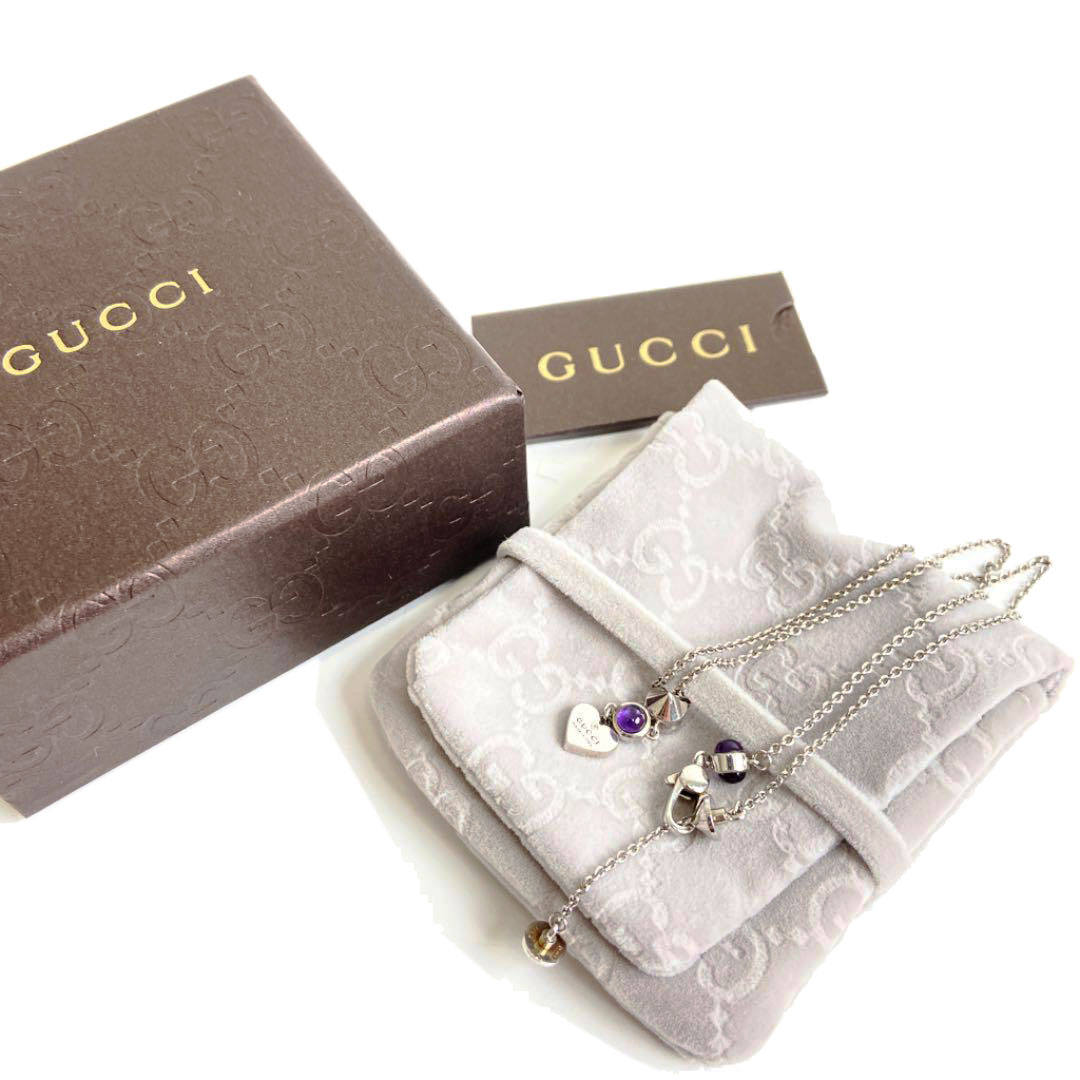 GUCCI グッチ ネックレス Ag925 ハートモチーフ アメジスト シルバー