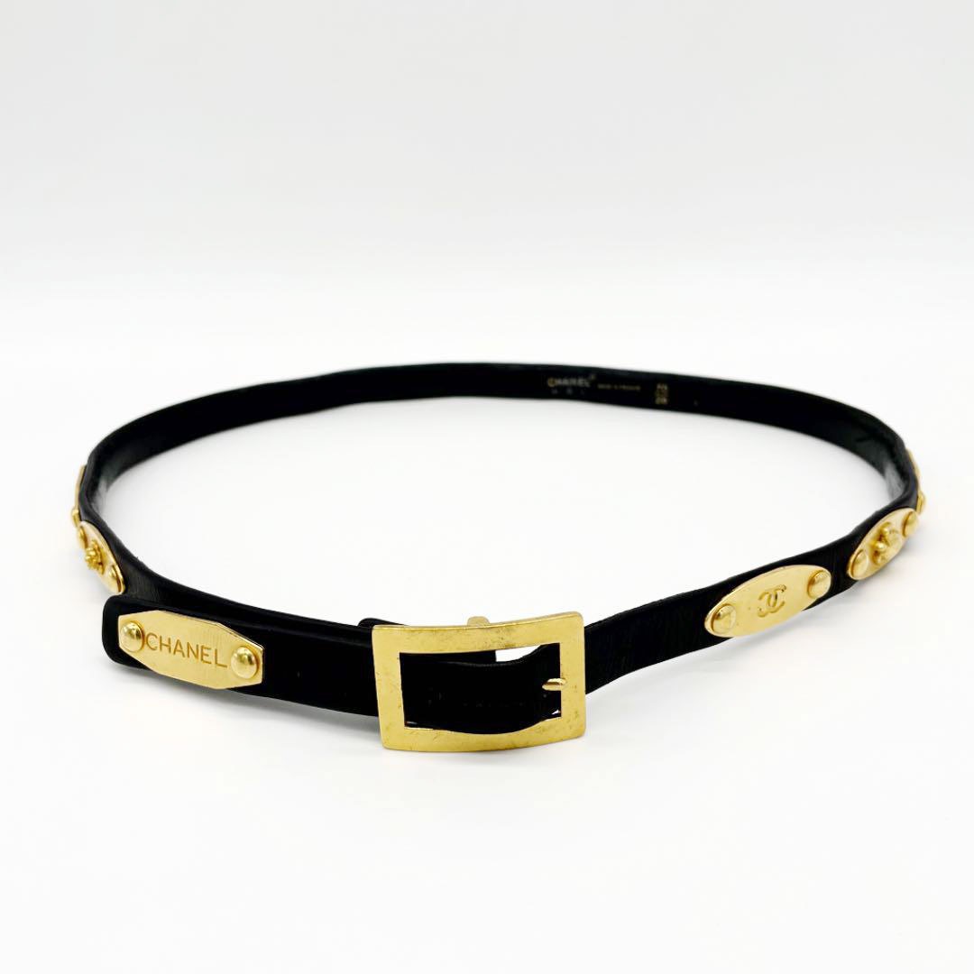 CHANEL シャネル レディース ベルト 70 アイコンプレート マトラッセバッグ クローバー 香水 亀 カメリア ブラック ゴールド 95A