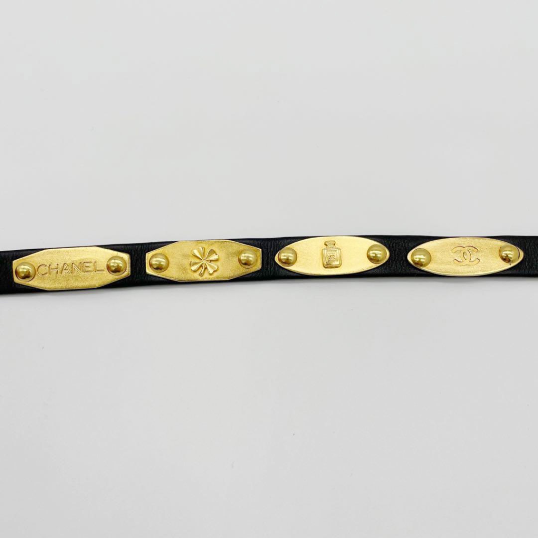 CHANEL シャネル レディース ベルト 70 アイコンプレート マトラッセバッグ クローバー 香水 亀 カメリア ブラック ゴールド 95A