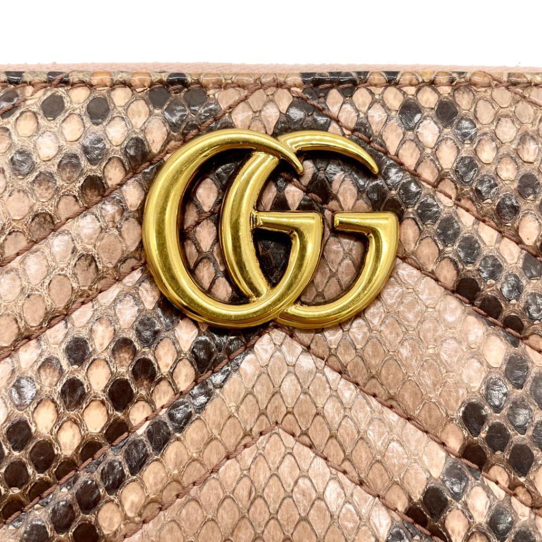 GUCCI グッチ ラウンドファスナー 長財布 GGマーモント パイソン ピンク ブラウン系