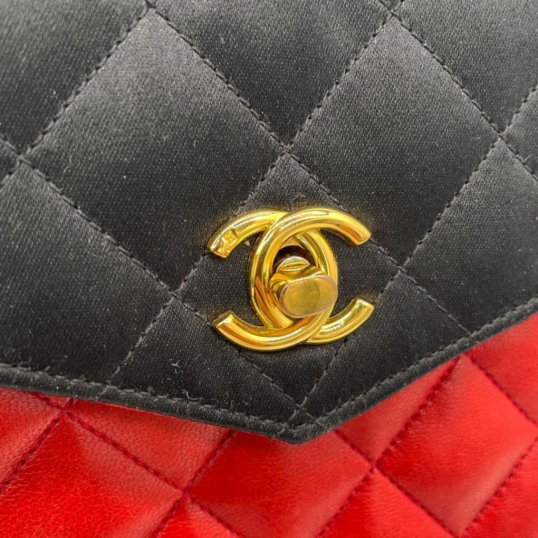 CHANEL シャネル チェーンショルダーバッグ ミニマトラッセ サテン×ラムスキン レッド ブラック 0番台
