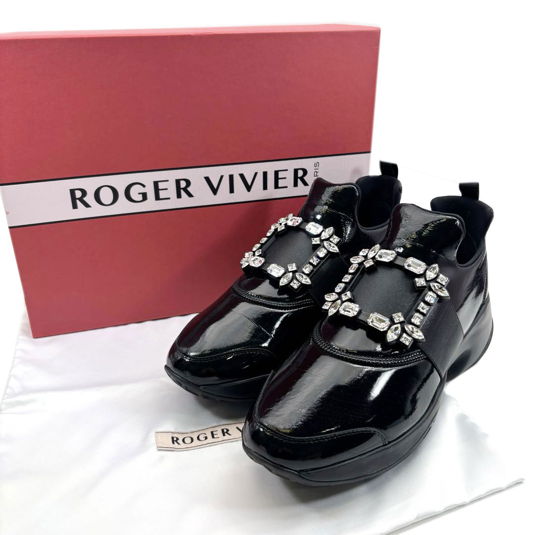 ROGER VIVIER ロジェヴィヴィエ ヴィヴラン スニーカー 40(約27.0cm) パテントレザー ビジュー ブラック