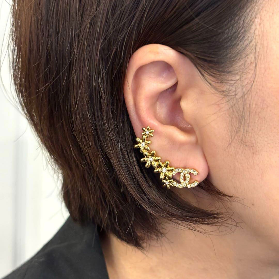CHANEL シャネル ピアス ココマーク フラワー  I23A ラインストーン ゴールド