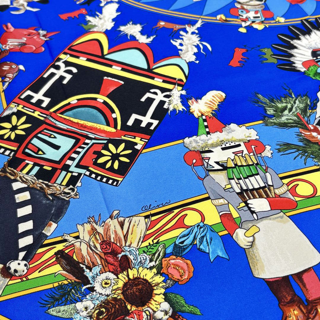 HERMES エルメス スカーフ カレ90 『Kachinas (カチナ民族)』 シルク