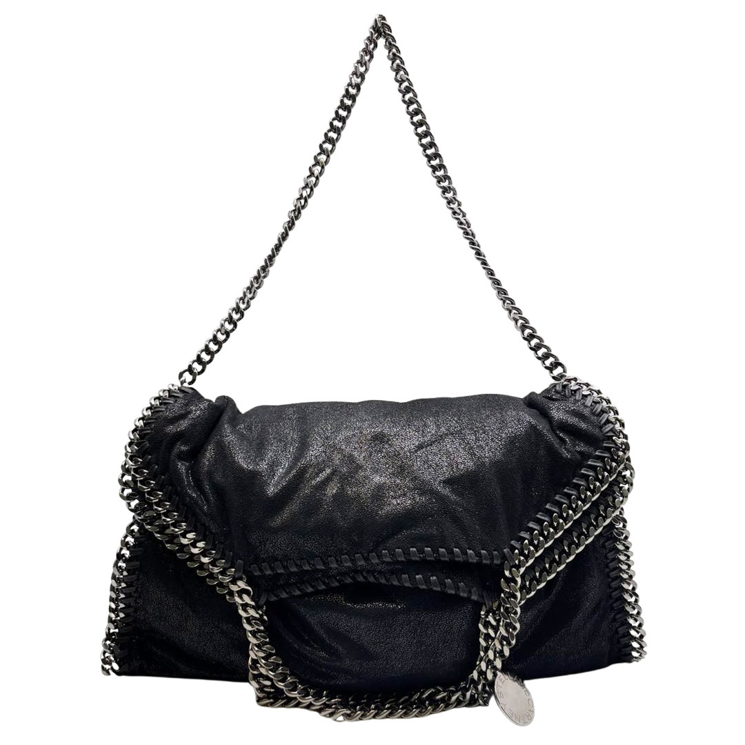 STELLA McCARTNEY ステラマッカートニー ファラベラ フォールドオーバー トートバッグ ブラック/ガンメタ 495151