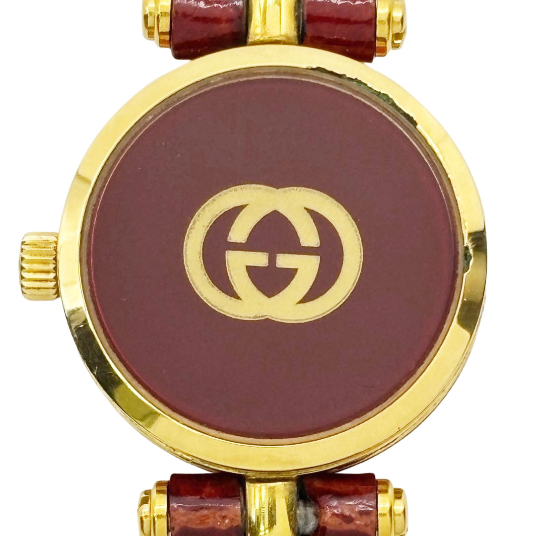 GUCCI グッチ レディース腕時計 QZ シェリーライン GP/レザー ゴールド/ブラウン ヴィンテージ