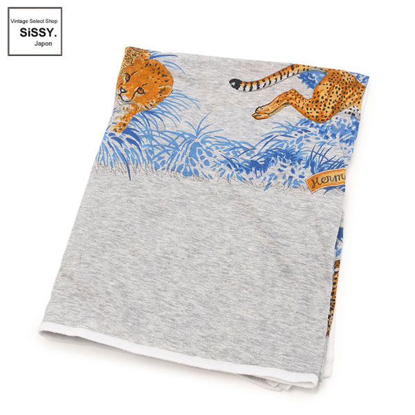 ■エルメス■ カレ CARRE TEE-SHIRT GREY GUEPARDS スカーフ レオパード柄 コットン グレー ブルー イエロー 【HERMES】