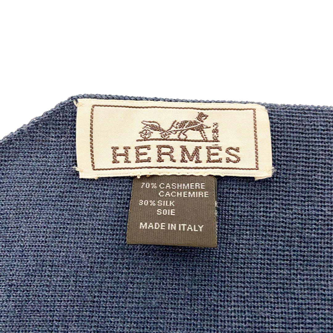 HERMES エルメス ストール ショール カシミア シルク グレーネイビー系