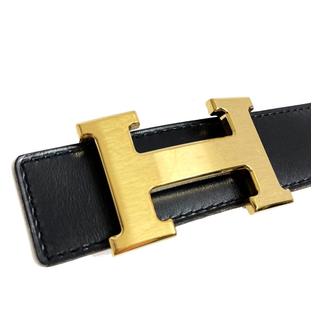 HERMES エルメス コンスタンス Hベルト 80 レザー リバーシブル ブラック ブラウン ゴールド金具 □H刻印（2004年頃製造）