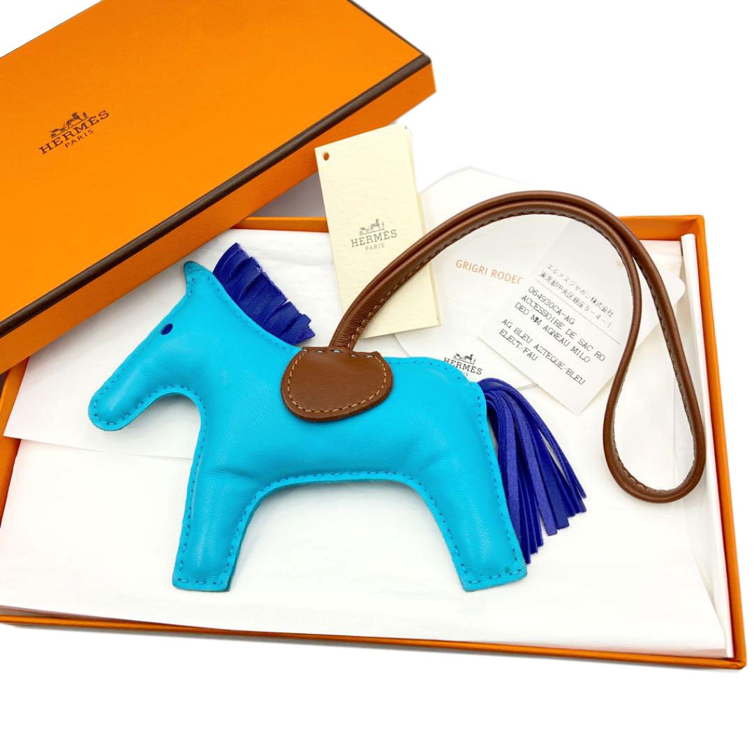 HERMES エルメス バッグチャーム ロデオMM アニューミロ ブルーアズテック ブルーエレクトリック フー