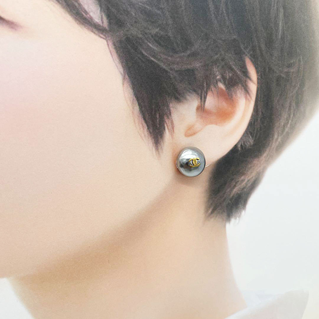 CHANEL シャネル イヤリング フェイクパール ココマーク グレー系 ゴールド 96P
