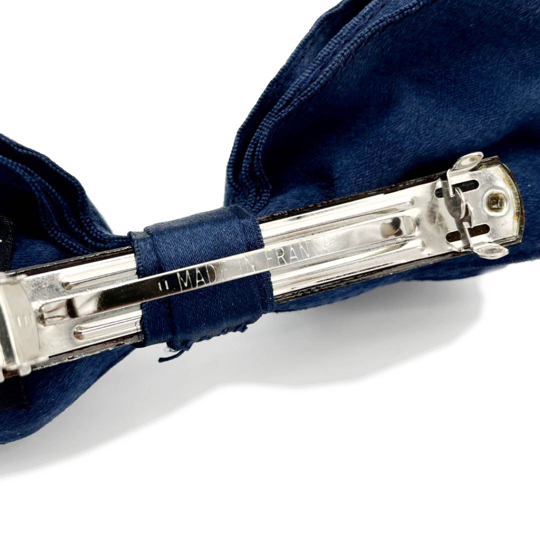 CHANEL シャネル リボンバレッタ シルクサテン ネイビー 針金入り