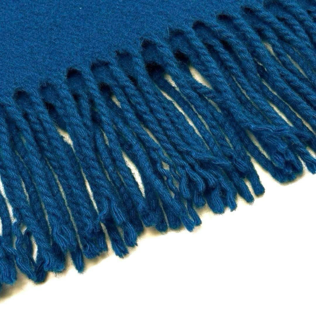 HERMES エルメス マフラー レクトヴェルソ ロゴ刺繍 カシミヤ100% ブルー系 スコットランド製