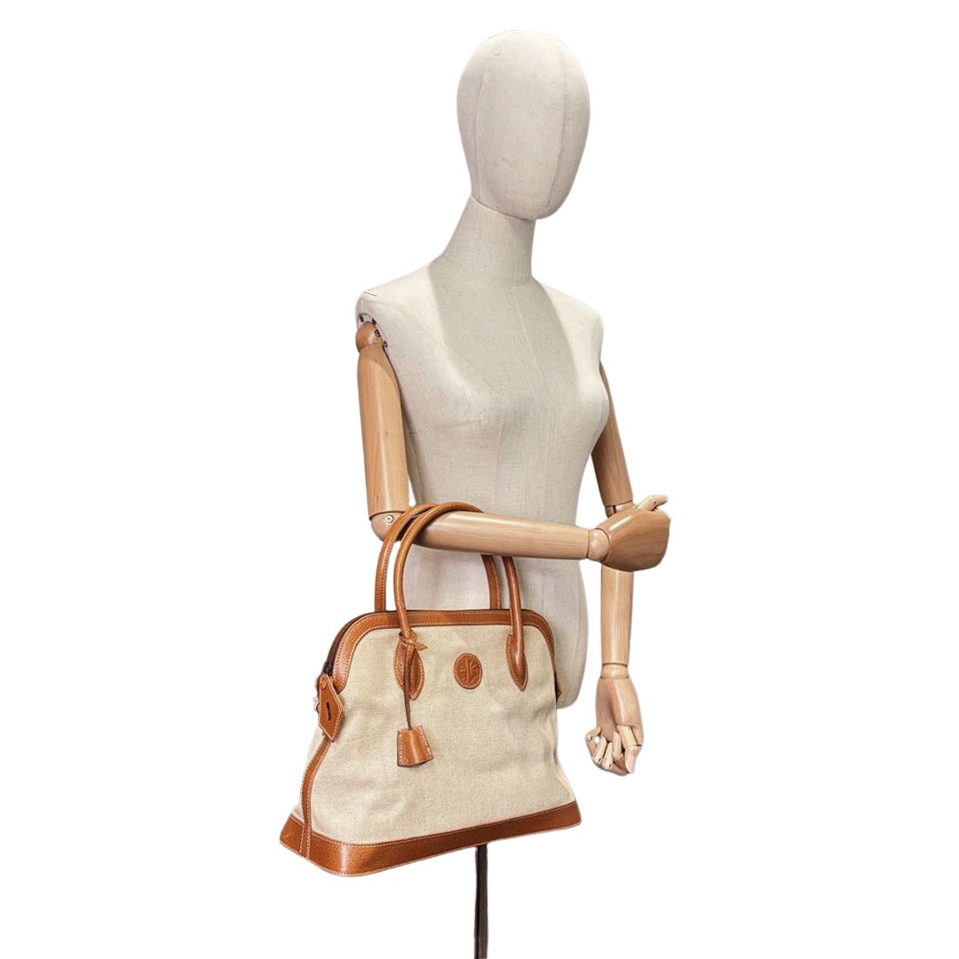 ENRIQUE LOEWE KNAPPE エンリケロエベナッペ ハンドバッグ キャンバス/レザー ベージュ/ライトブラウン