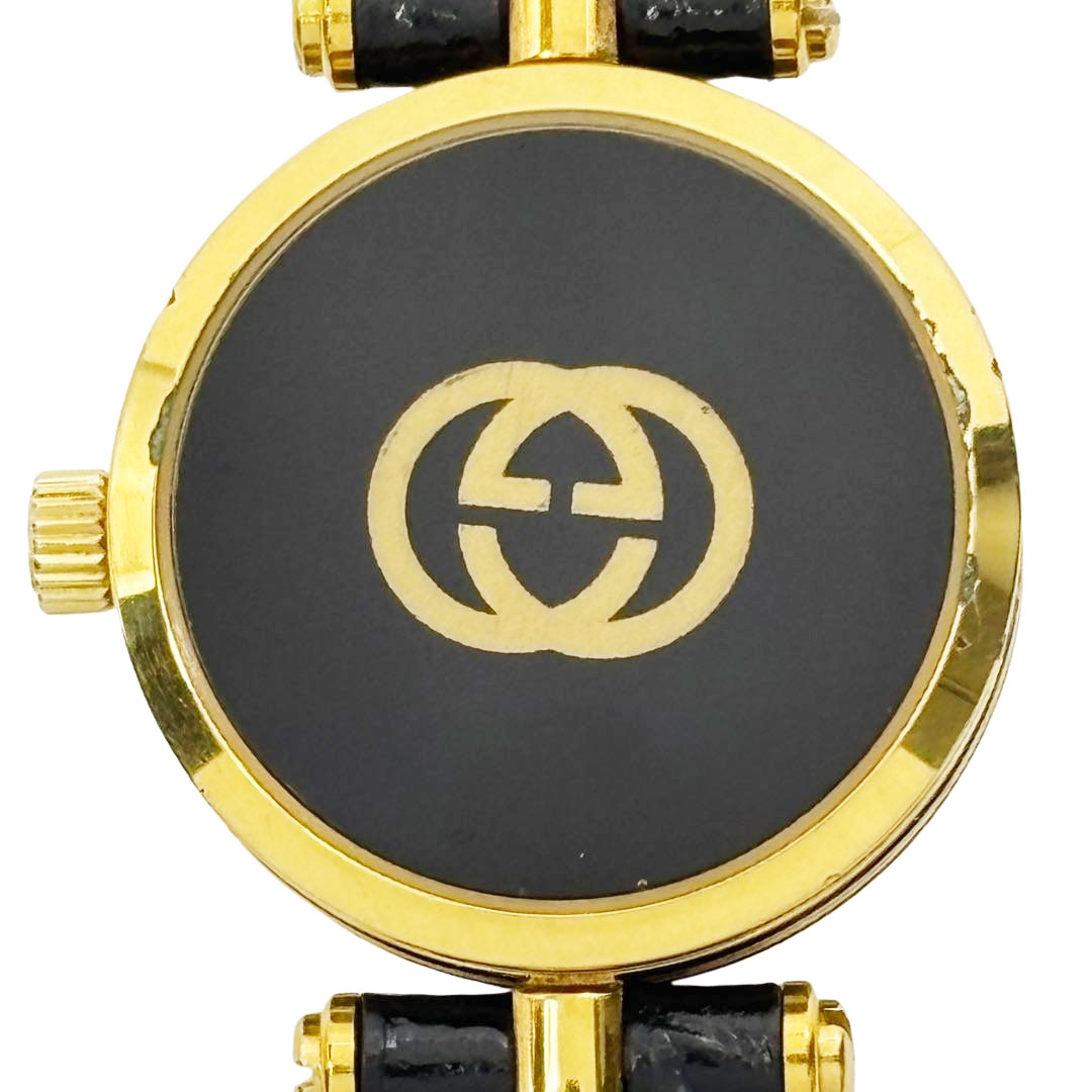 GUCCI グッチ レディース腕時計 QZ シェリーライン 2000L GP/レザー ゴールド/ブラック ヴィンテージ