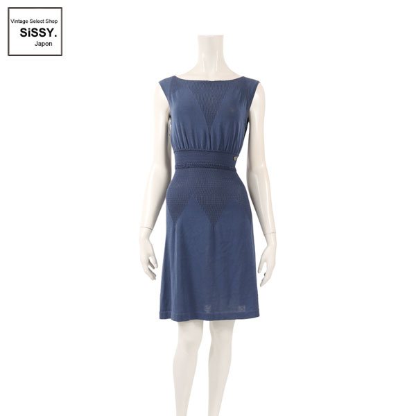 ■シャネル■ ココボタン ニットワンピース コットン ネイビー 34(XS) 【CHANEL】