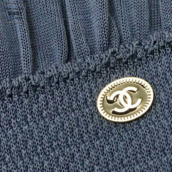 ■シャネル■ ココボタン ニットワンピース コットン ネイビー 34(XS) 【CHANEL】