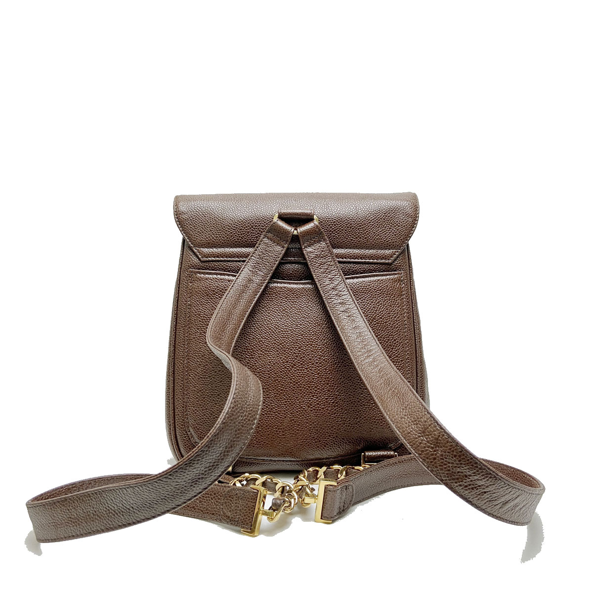 CHANEL シャネル キャビアスキンリュックサック ブラウン/ゴールド金具 3番台(1995年頃製造)