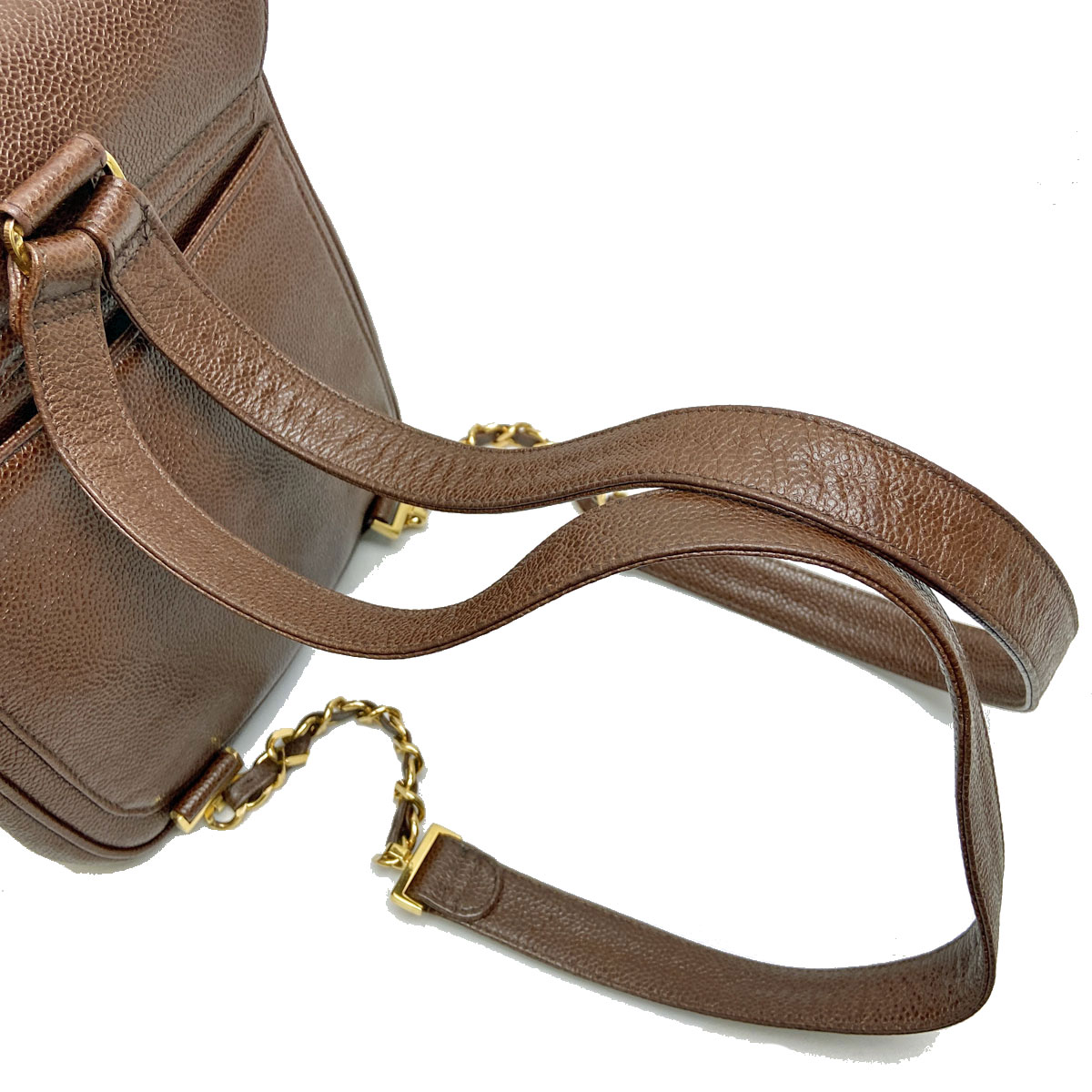 CHANEL シャネル キャビアスキンリュックサック ブラウン/ゴールド金具 3番台(1995年頃製造)