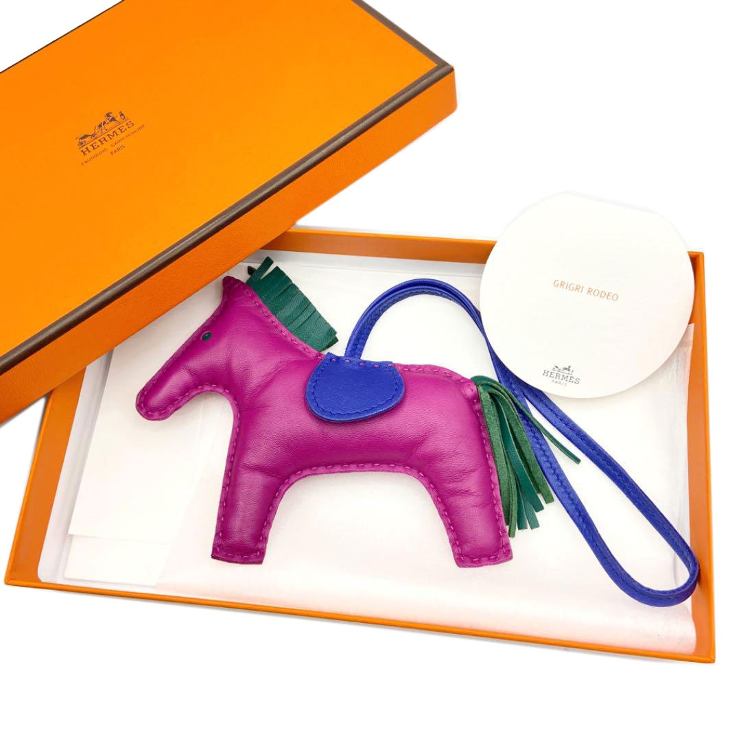 HERMES エルメス バッグチャーム ロデオMM アニューミロ ローズパープル ブルーエレクトリック マラカイト A刻印（2017年頃製造）