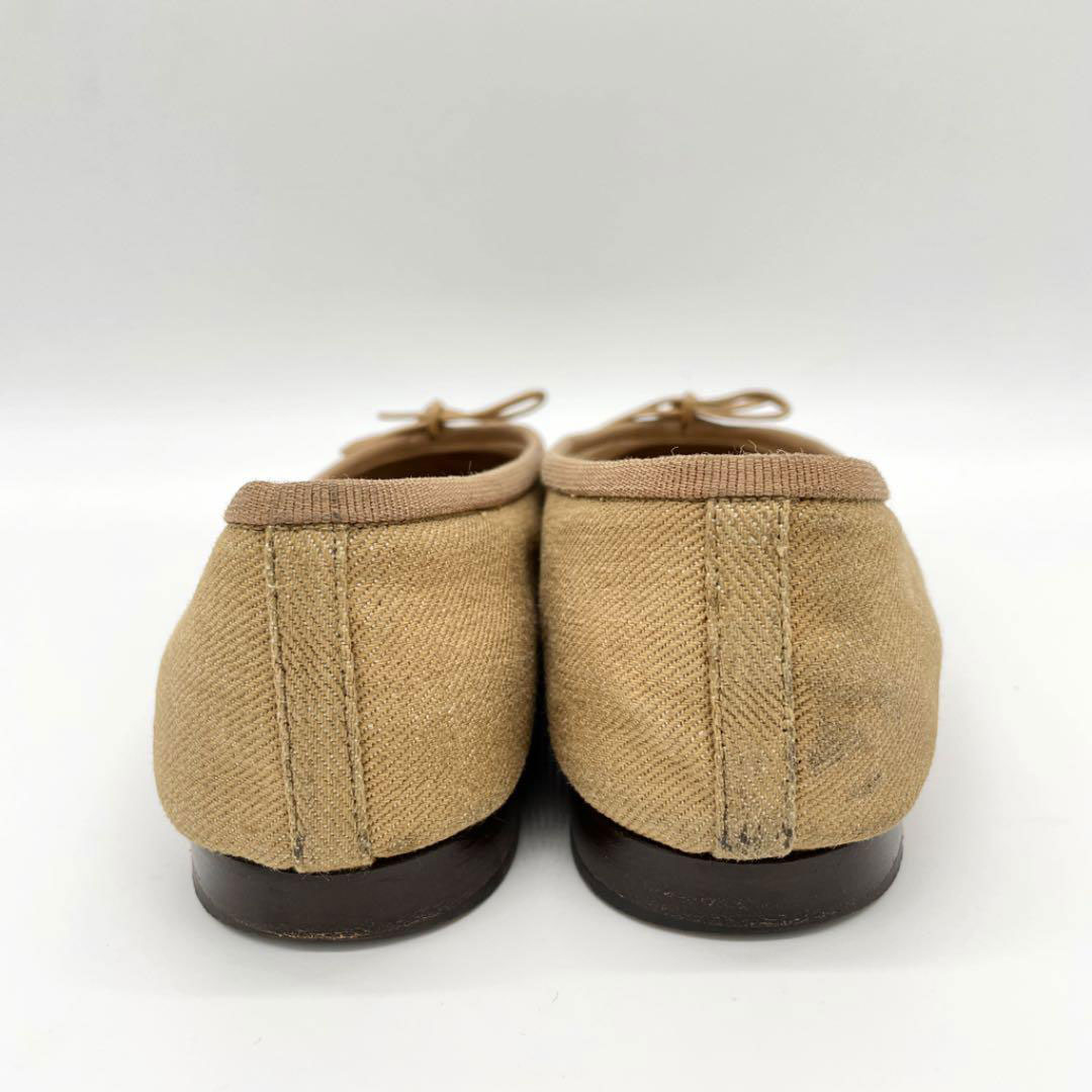 CHANEL シャネル フラットシューズ ココマーク キャンバス ベージュ ブラウン 36 1/2(約23.5cm)