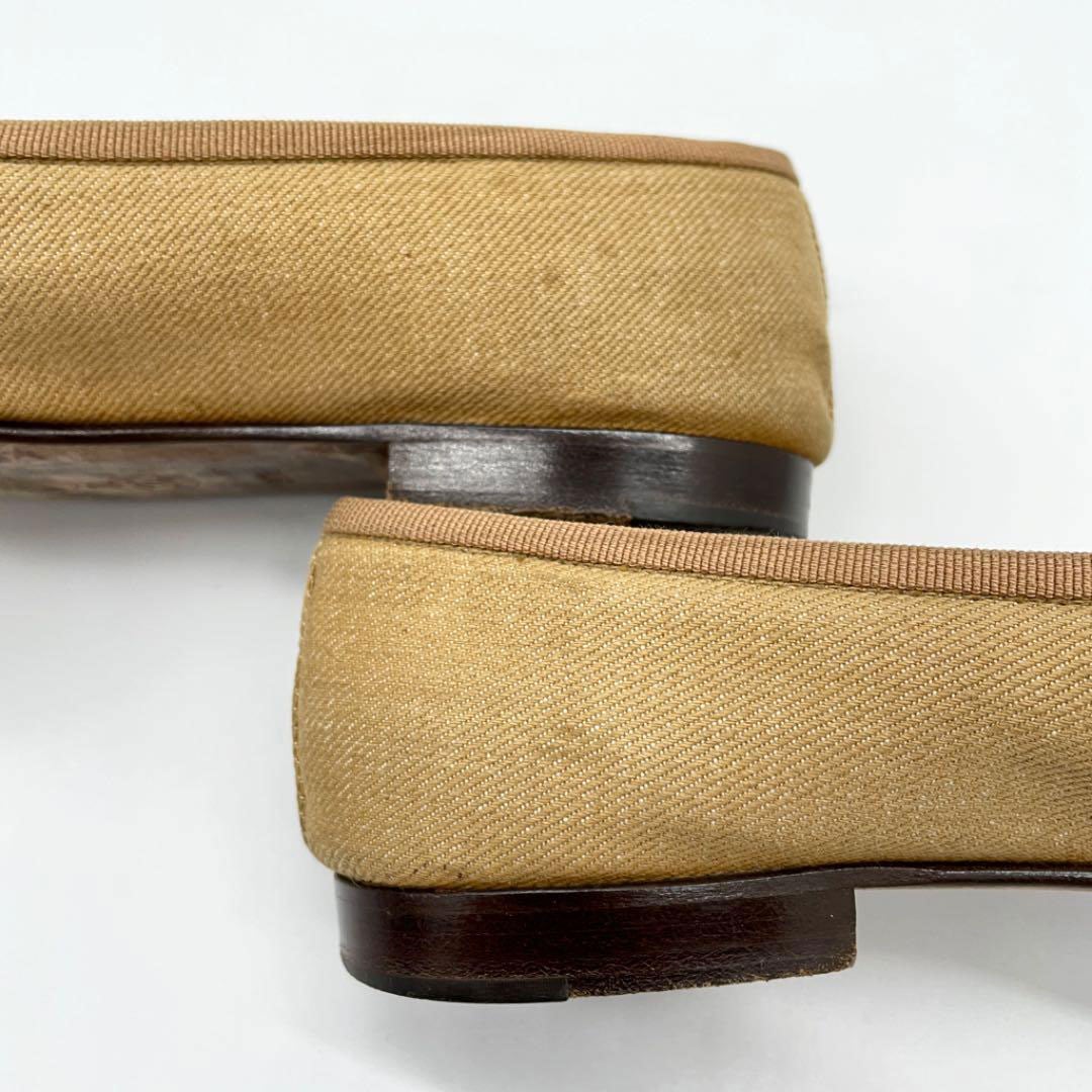 CHANEL シャネル フラットシューズ ココマーク キャンバス ベージュ ブラウン 36 1/2(約23.5cm)