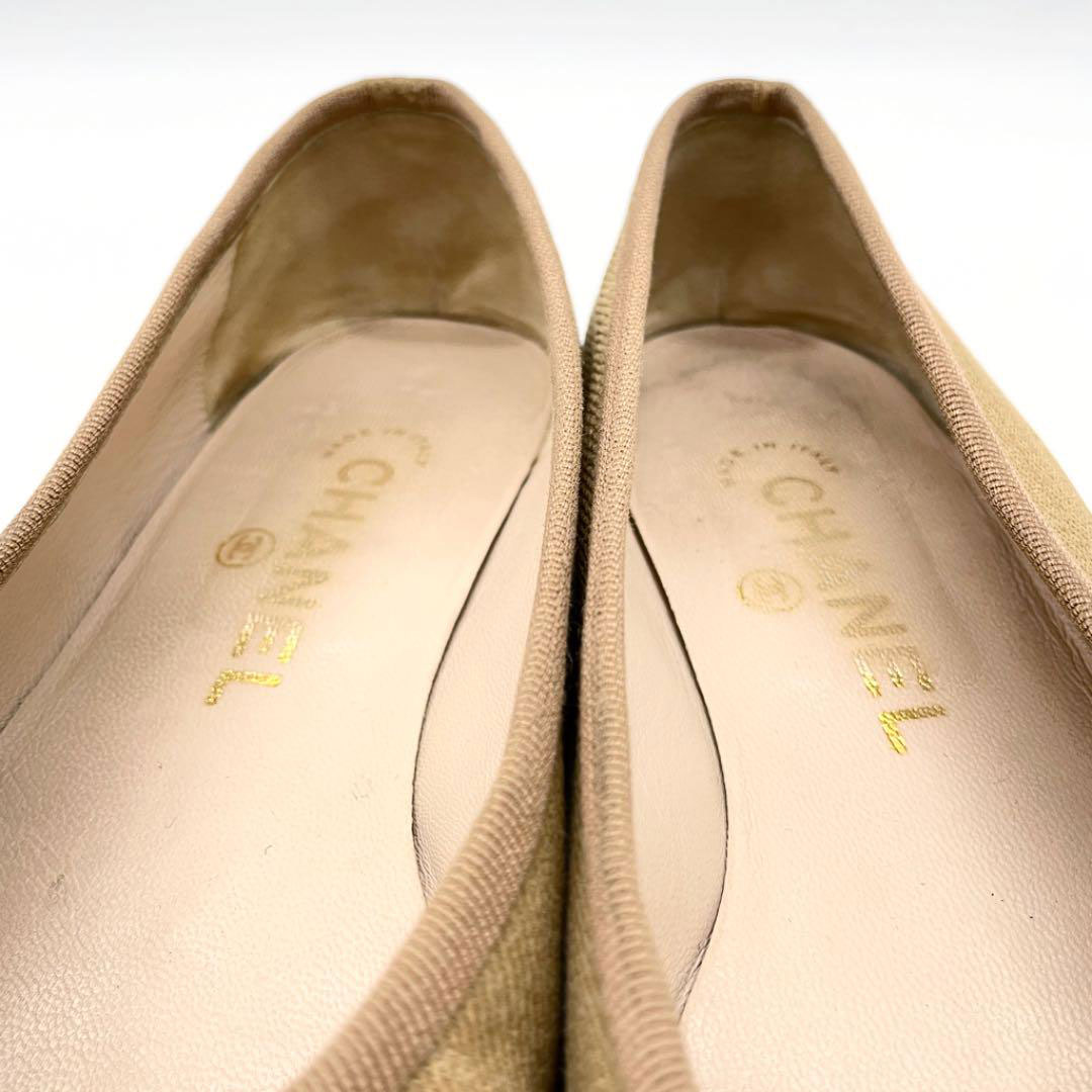 CHANEL シャネル フラットシューズ ココマーク キャンバス ベージュ ブラウン 36 1/2(約23.5cm)